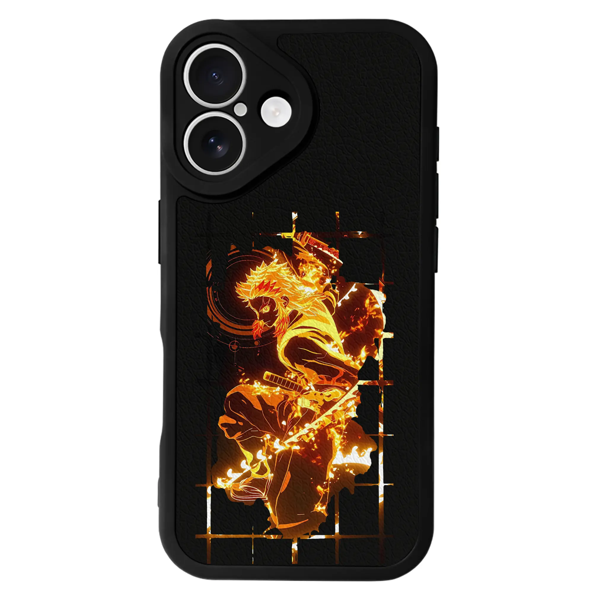 鬼滅の刃 グッズ,煉獄 杏寿郎 - IPhone 16シリーズ対応 ・ シリコンスマホケース ・ レザー調 ・ 高精度フィット ・ 耐衝撃 ・ ワイヤレス充電対応 ・ 精密カット